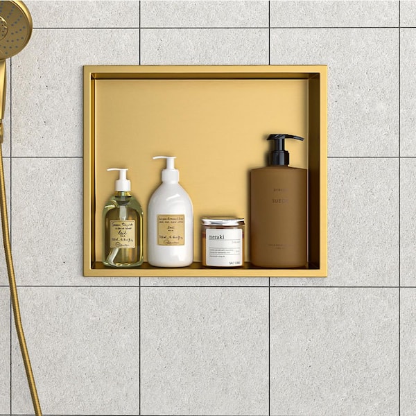 Coporesell 15 in. W x 13 in. H x 4 in. D Shower Niche Set of 1-Pieces in Gold
