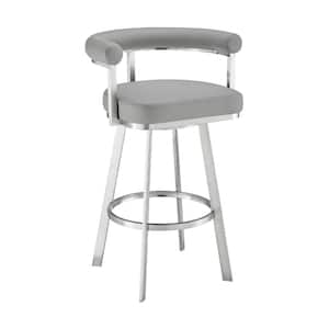 29 in. Gray and Chrome Low Back Metal Frame Counter Stool with Faux Leather Seat