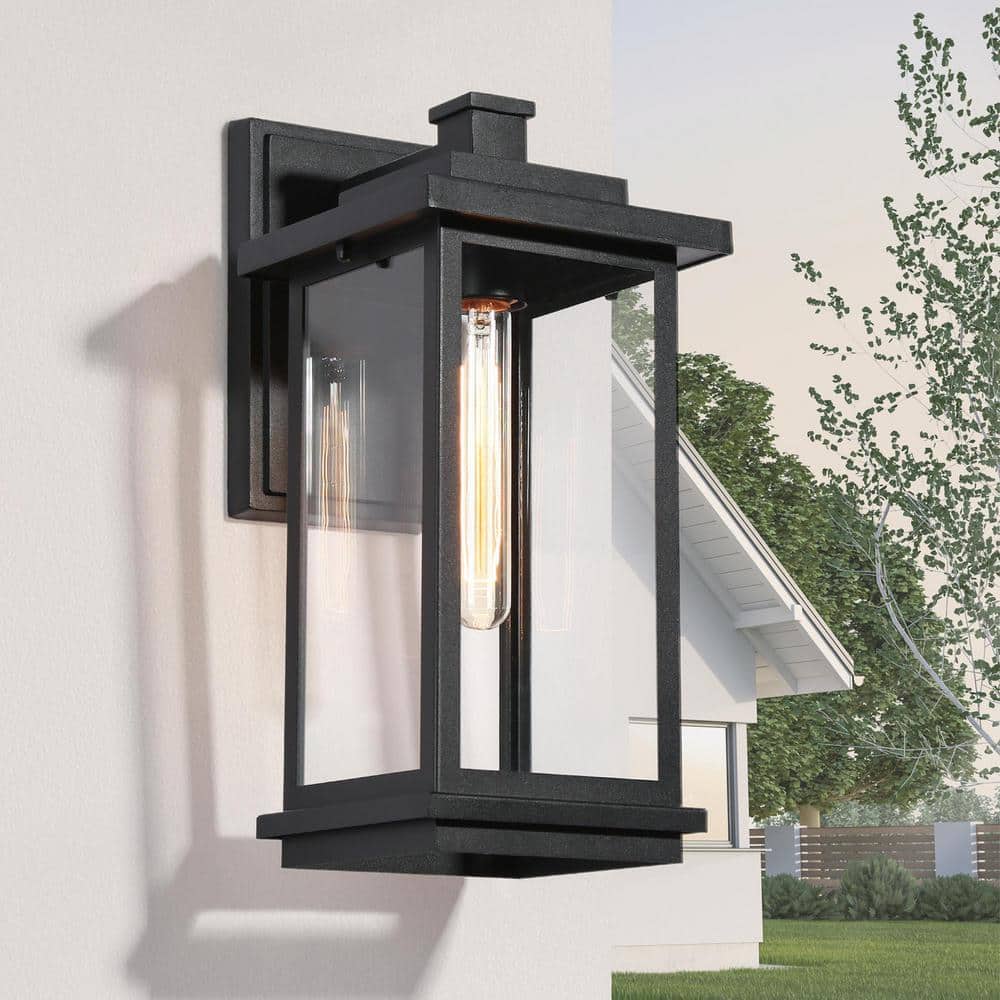 Modern 14.8 in. Large 1-Light Black Outdoor Wall Lantern Sconce with Clear Glass Shade for Garage Front Porch Wall Light price history on PriceWatchPro