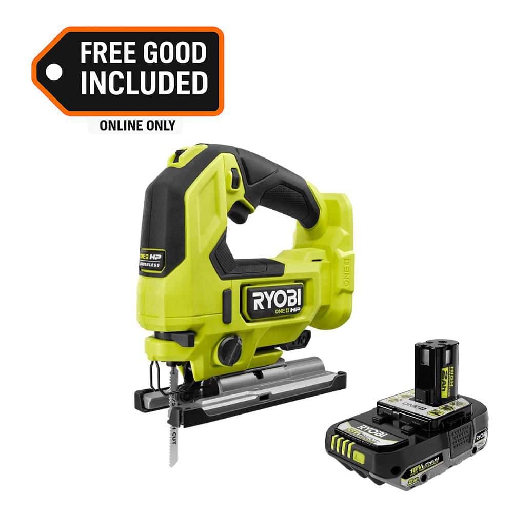 RYOBI ONE+ HP 18V Brushless Cordless Jig Saw with FREE 2.0 Ah HIGH PERFORMANCE Battery (PBLJS01PBP003)