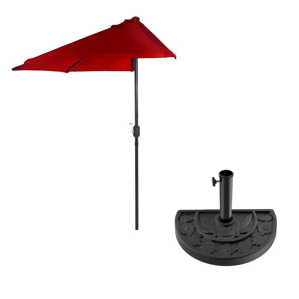 Ruby Red 9ft Half Round Outdoor Patio Umbrella with Crank