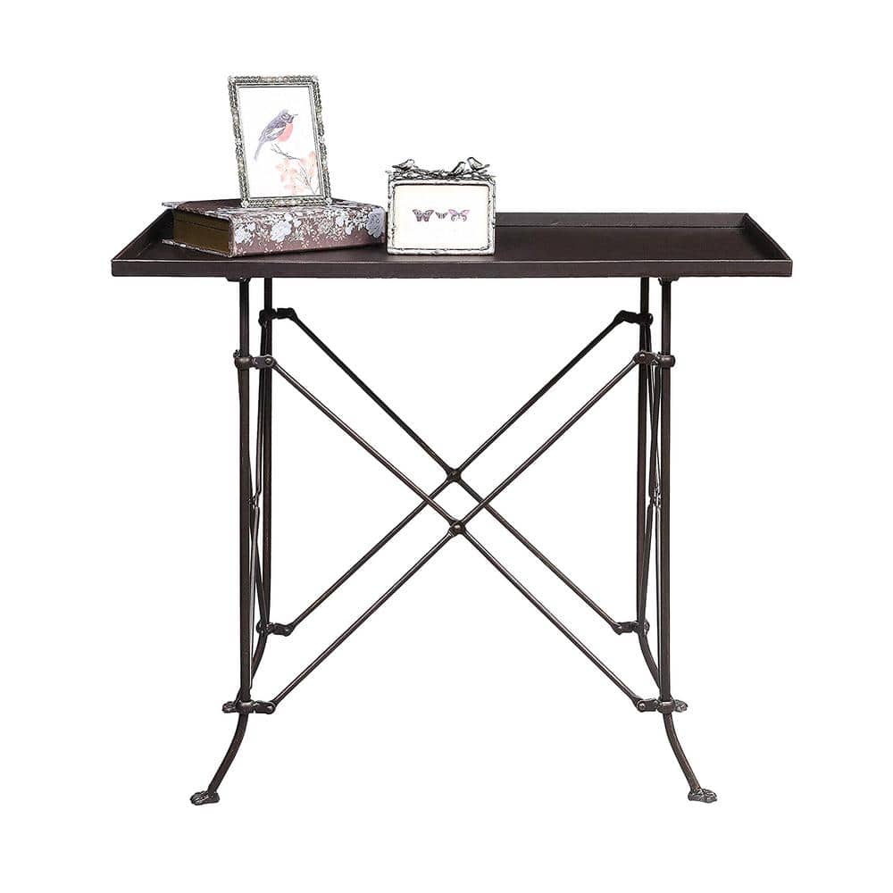 Elegant Bronze-Finish Metal Console Table with Storage Tray, 31.5"