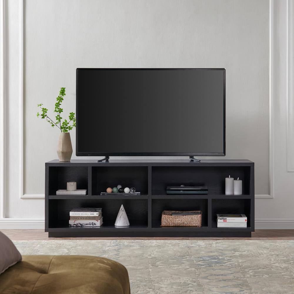 Bowman Black Grain 70" TV Stand with Storage Shelves