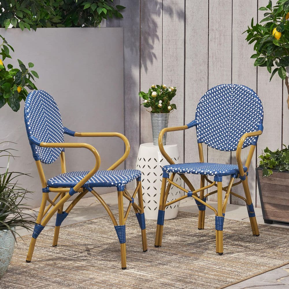 Rattan Outdoor Dining Chair in Blue Set of 2 KERO1145 - The Home Depot