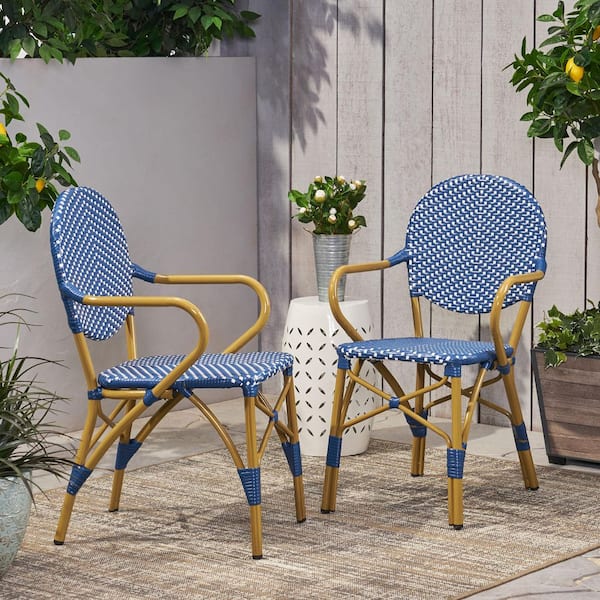 Rattan Outdoor Dining Chair in Blue Set of 2 KERO1145 - The Home Depot