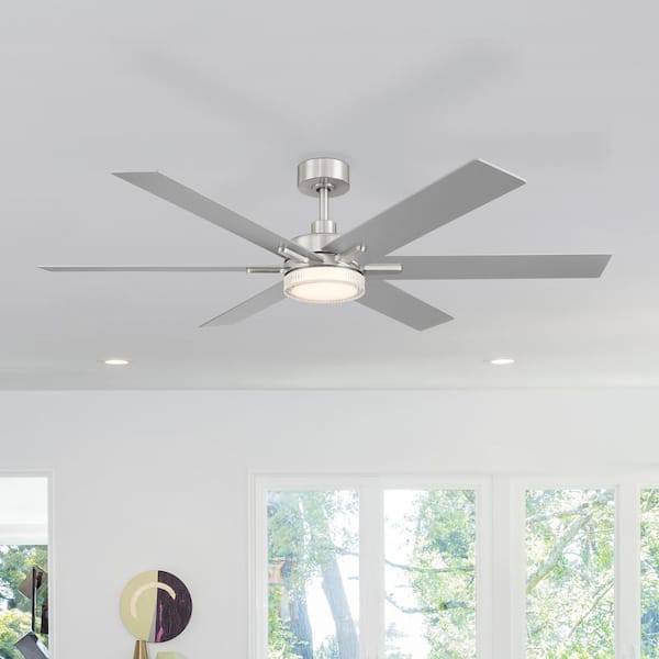 Chillion 60 in. Indoor/Covered Outdoor Brushed Nickel LED Ceiling Fan with 5-CCT and 7-RGB Selections, Remote Included