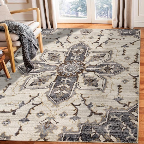 Jordan 5 x 8 Ivory/Blue Medallion Pattern Area Rug for High Traffic Living Room Dining Room Bedroom