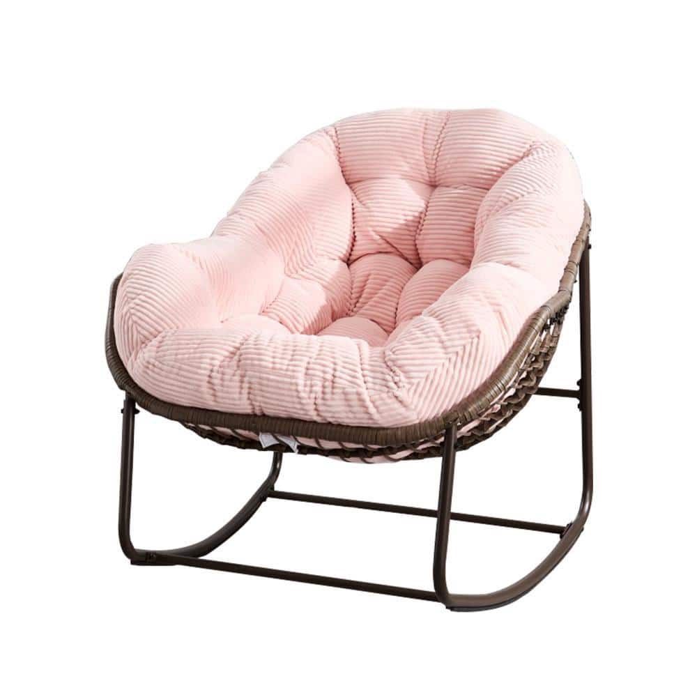 Pink Wicker Outdoor Rocking Chair with Padded Cushion 25479RtcxW2