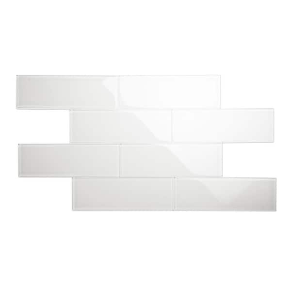 Giorbello Alabaster 4 in. x 12 in. x 8mm Glass Subway Wall Tile (5 sq ...