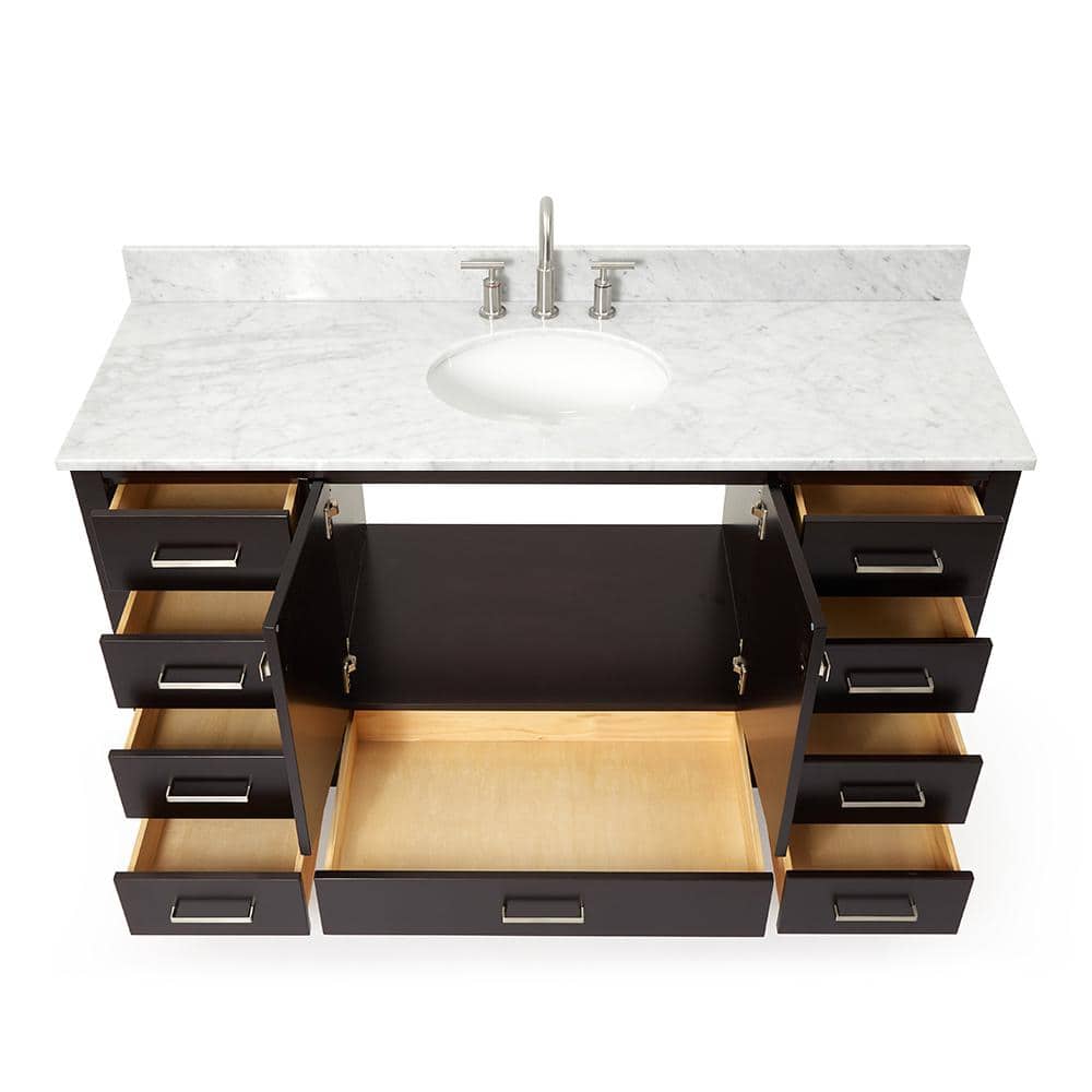 Espresso Wood 61" Single Basin Vanity with Marble Top