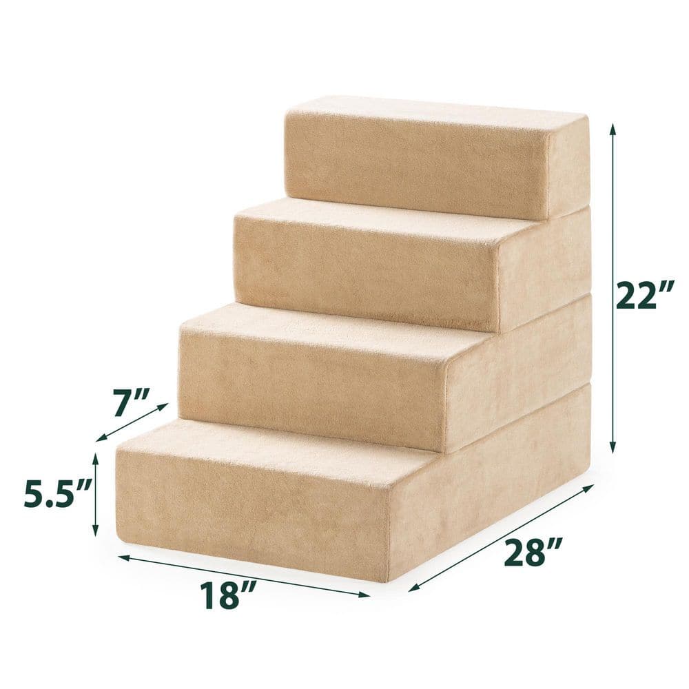 Beige 22" High-Density Foam 4-Step Pet Stairs