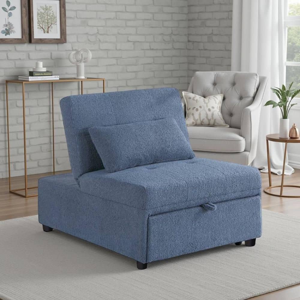 Jiya 32 in. Blue Solid Polyester Twin Size Convertible Sofa Chair to Single Bed price history on PriceWatchPro
