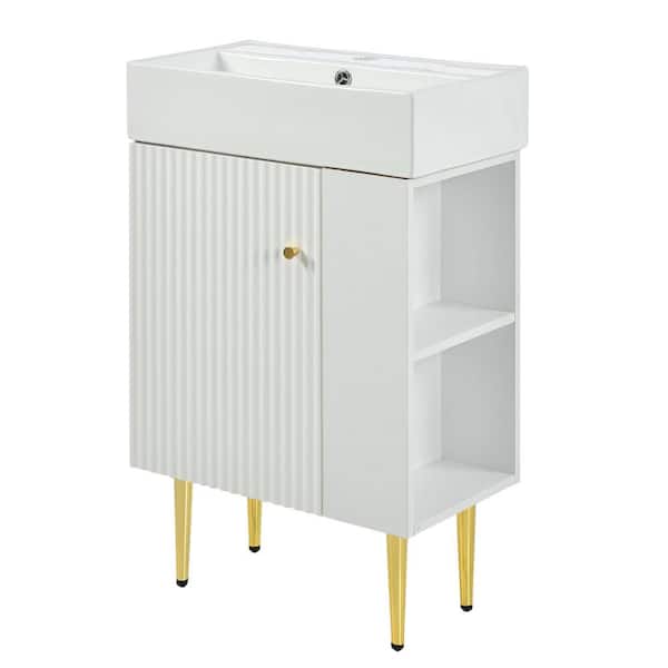 22 in. W x 12 in. D x 34 in. H Single Sink Freestanding Bath Vanity in White with White Ceramic Top
