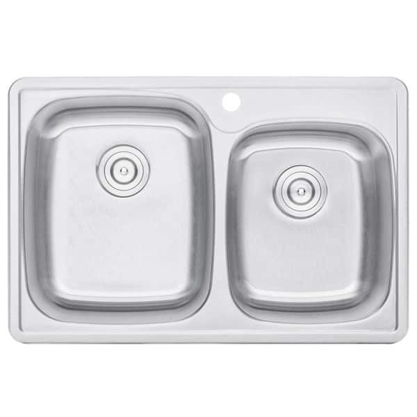 Drop-In Stainless Steel 33 in. 1-Hole 60/40 Double Bowl Kitchen Sink Kit Drop-In Stainless Steel 33 in. 1-Hole 60/40 Double Bowl Kitchen Sink Kit
