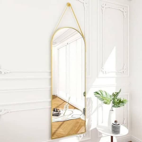 HOMLUX 16 in. W x 48 in. H Round Framed Wall Bathroom Vanity Mirror in Gold Decorative Modern Rust-Resistant Metal Frame