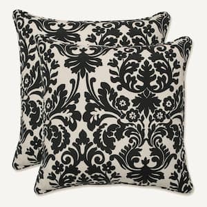 Demask Black Square Outdoor Square Throw Pillow 2-Pack