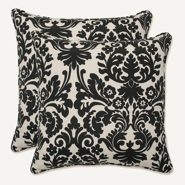 Pillow Perfect Demask Black Square Outdoor Square Throw Pillow 2-Pack