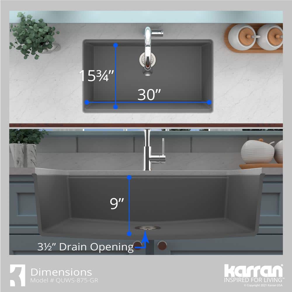 Gray Quartz Single Bowl Undermount Workstation Kitchen Sink