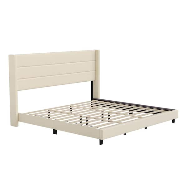 TAYLOR + LOGAN Beige Wood Frame King Platform Bed