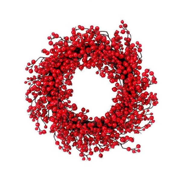 24 in. Red Artificial Waterproof Mixed Size Berry Wreath