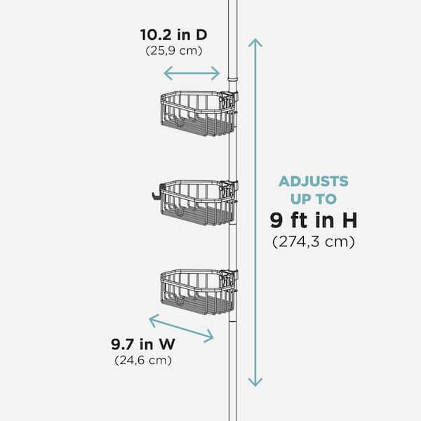 Dyn Ptah 5 Tier Corner Shower Caddy Tension Pole, Standing Constant Tension Pole for Dorm Rust-proof Stainless Steel Adjustable Height Storage