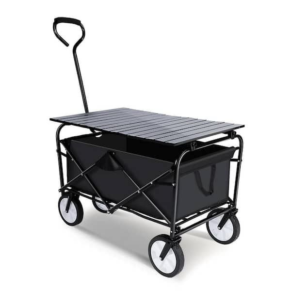 HOTEBIKE 3.71 cu. ft. Portable Folding Fabric Wagon and Collapsible Aluminum Alloy Table, Combo Utility Outdoor Garden Cart