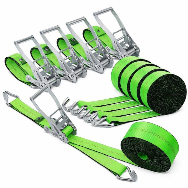 20 ft. x 2 in. Ratchet Tie Down Straps with Double J Hooks Heavy Duty Fastener 4 Pack 10000 lb. Break Strength