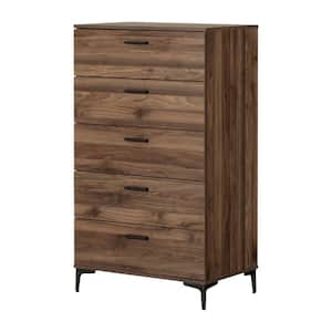 Musano Natural Walnut 5 Drawers 29 in. width Chest of Drawers