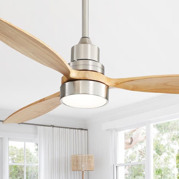 Sofucor 52 in. Indoor/Outdoor Wood Nickel Ceiling Fan with Light and 6 Speed Remote Control