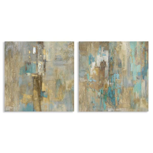 Stupell Industries Blue and Rustic Gold Composition by Justin Turner 2-Pieces Unframed Nature Graphic Art Print 24 in. x 24 in.