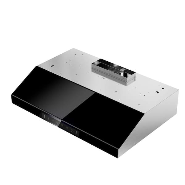 VIKIO 36 in. 900 CFM Ducted Under Cabinet Range Hood in Stainless Steel and Black Glass with Baffle Filters and LED Lights