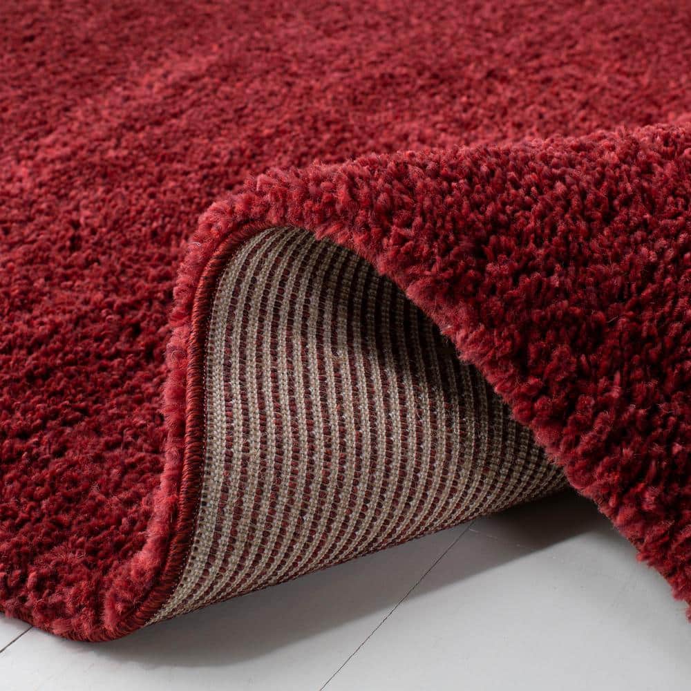 Burgundy Hand-Knotted Shag Runner Rug, 2'3" x 6'