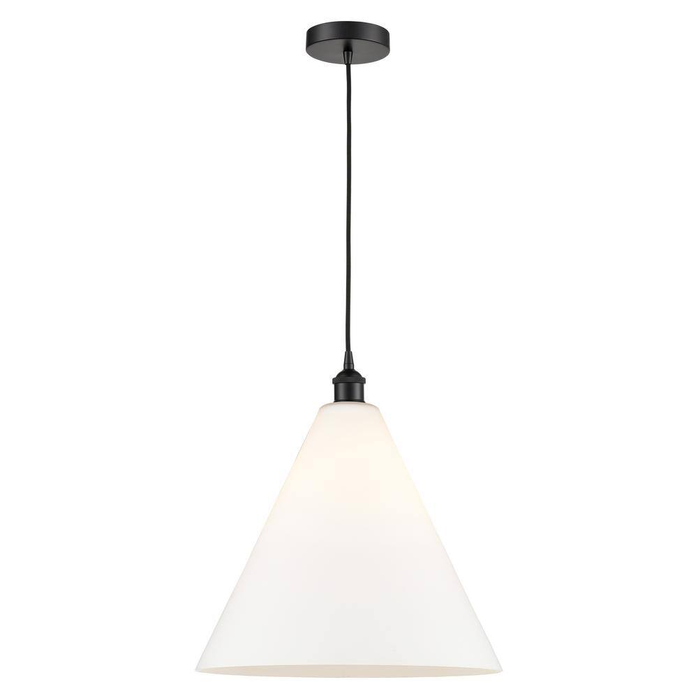 Edison Cone 60-Watt 1-Light Matte Black Shaded Mini Pendant Light with Matte White Glass price history on PriceWatchPro