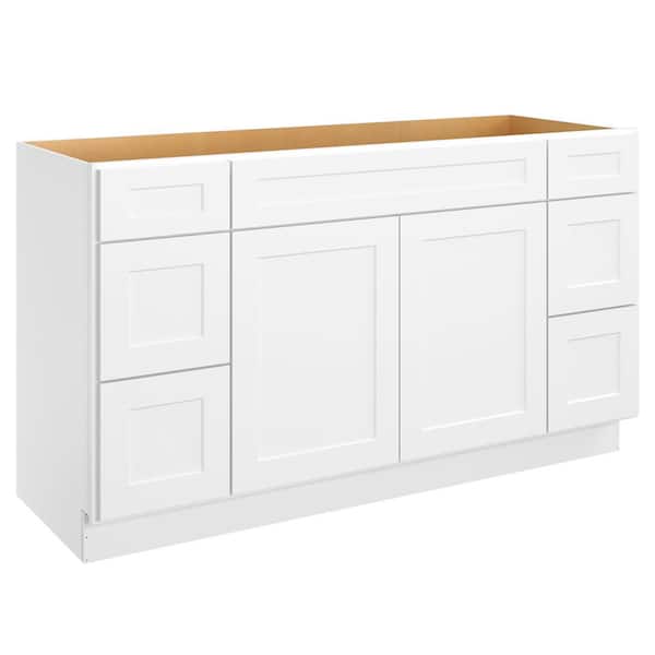HOMEIBRO 60-in W X 21-in D X 34.5-in H in Shaker White Plywood Ready to Assemble Floor Vanity Sink Drawer Base Kitchen Cabinet