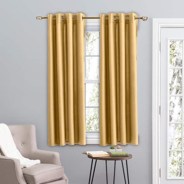 RICARDO Gold Leaf Woven Grommet Room Darkening Curtain - 56 in. W x 45 in. L