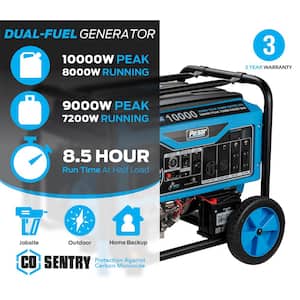 10,000/8,000 -Watt Dual-Fuel Gasoline and Propane with Recoil, Remote and Push to Start Portable Generator, CO Shutoff