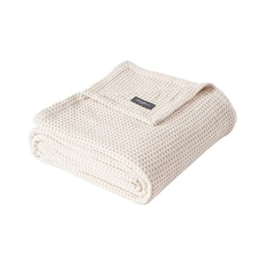 EB Solid White Cotton Twin Waffle Blanket