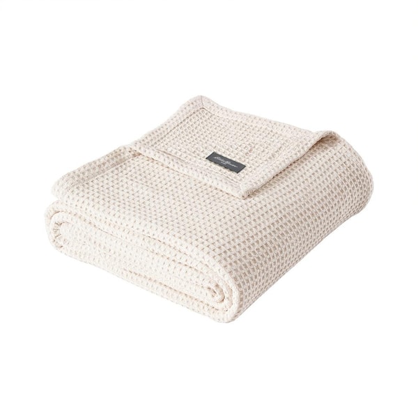 Eddie Bauer EB Solid White Cotton King Waffle Blanket