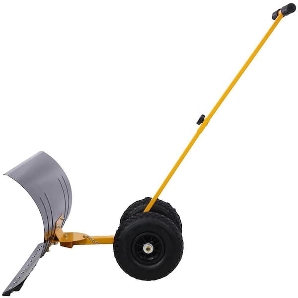 Yellow 47 in. Steel Handle Steel Snow Shovel with 10 in. Wheels