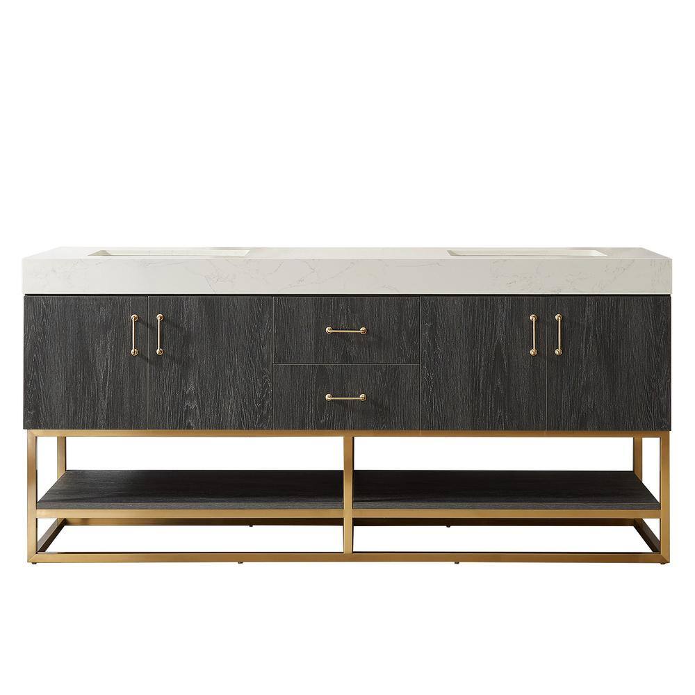 Alistair 72 in. W x 22 in. D x 33.9 in. H Double Sink Bath Vanity in North Black Oak w/ White Grain Stone Composite Top