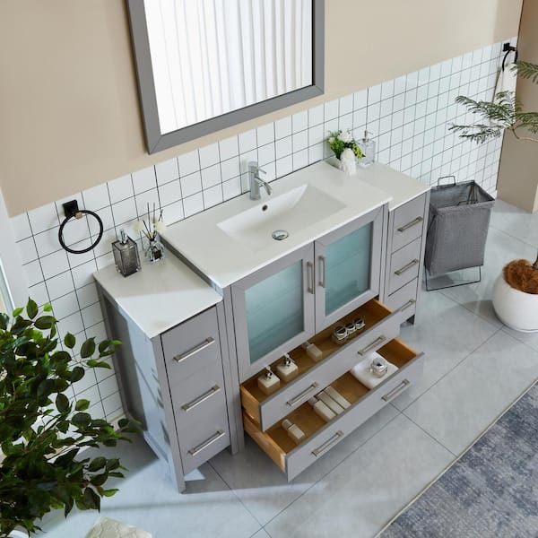 Vanity Art Brescia 84 in. W x 18 in. D x 36 in. H Bath Vanity in Grey with Vanity Top in White with White Basin and Mirror