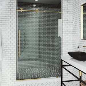 Elan E-Class 64 to 68 in. W x 76 in. H Sliding Frameless Shower Door in Matte Brushed Gold with 3/8 Clear Glass