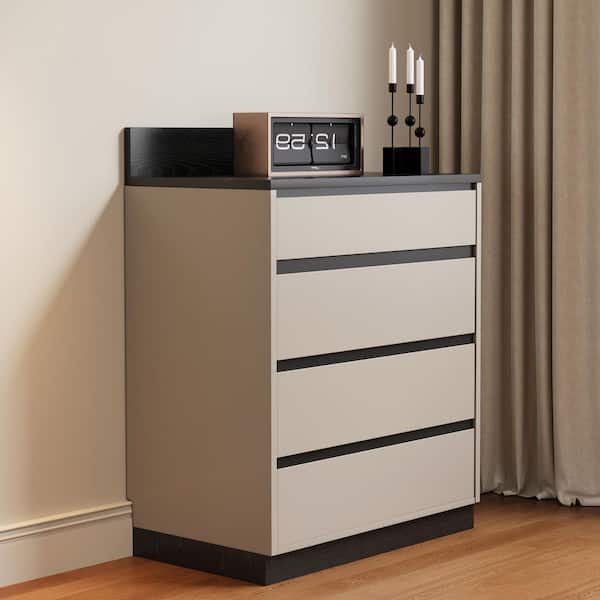 THE RIGHT PATH 31.49 in. MDF 4-Drawer Dresser table, modern, suitable for home office, beige/black