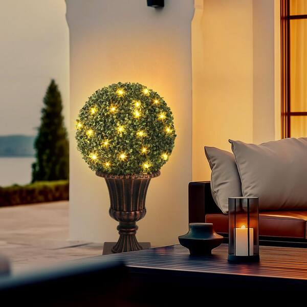 Faux Boxwood Balls Tree, 27inch Artificial Topiary Trees, Outdoor
