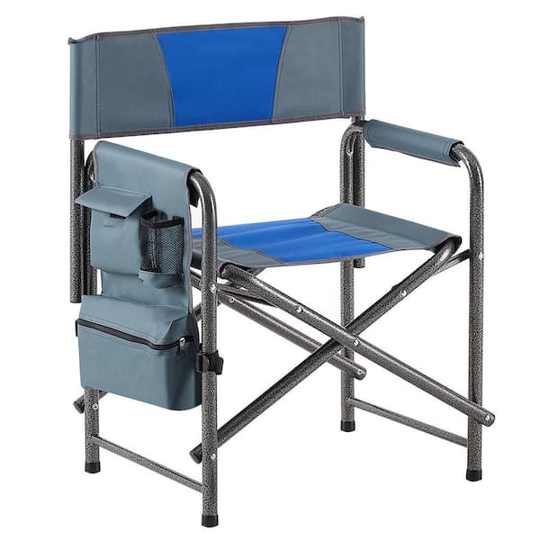Unbranded 1-Piece Blue and Gray Camping Chair with Storage Pockets, Folding