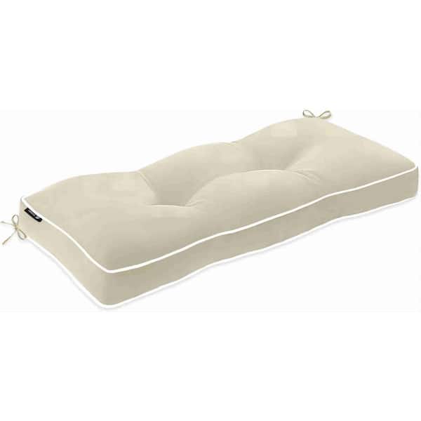 Angel Sar 36 in. x 14 in. Rectangle Water-Resistant Outdoor Bench Cushion with Ties for Porch Sofa Settee, Beige