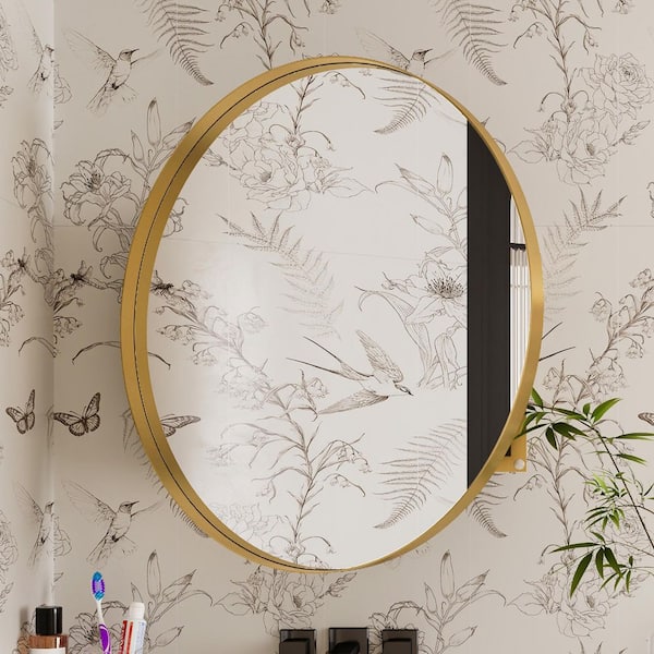 Unbranded Gold 31.5 in. W x 31.5 in. H Glam Rectangle Round Framed Mirror Wall Mirror Bathroom Mirror