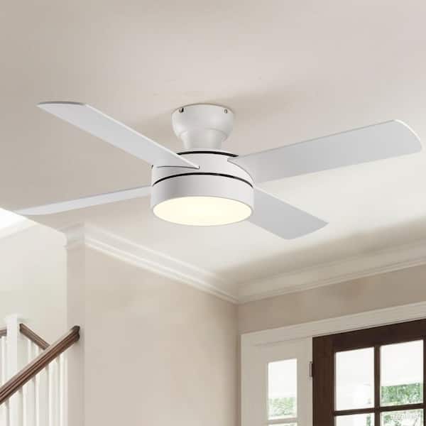44 in. White Standard Downrod Mount Indoor LED Ceiling Fan with Light and Remote