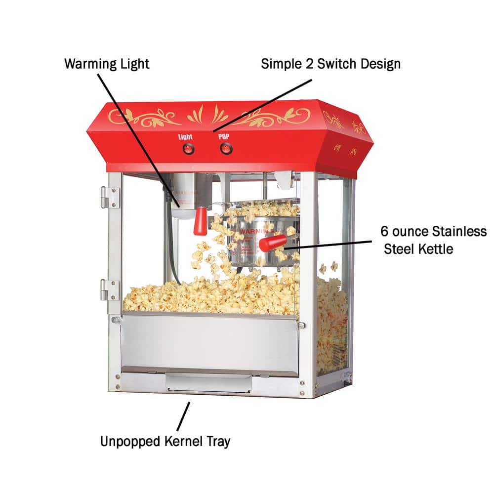 Red Stainless Steel Vintage Countertop Popcorn Machine, 24"