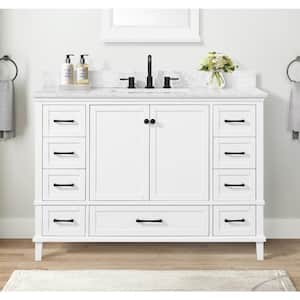 Merryfield 49 in. Single Sink Freestanding White Bath Vanity with White Carrara Marble Top (Assembled)